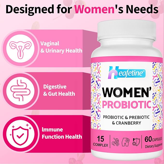 Vaginal Probiotics for Women, 300 Billion CFUs Probiotics for Women, 15-in-1 Womens Probiotic & Prebiotics, for Vaginal, Urinary Tract, PH Balance, Immune, Digestive & Gut, Bloating Health, 60 Caps