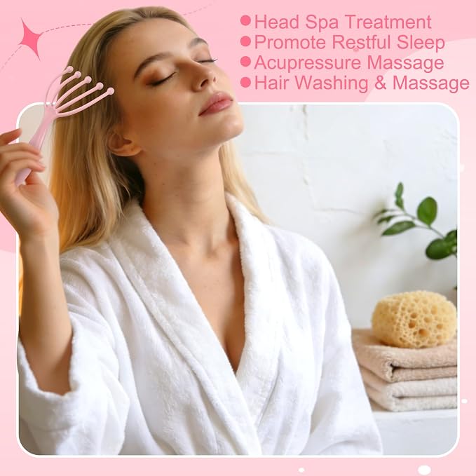 ProSuites 3 Pack Pink Head Massager Scalp Comb Resin Gua Sha Tool Set Scalp Stress Relax Tool for Christmas, Birthday, Mother's Day