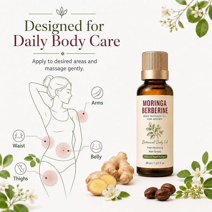 Moringa Berberine Essential Oil, Daily Support Essential Oil for Women, Body Massage Oil for Belly Waist Thighs Arms, 30 mL (1Pcs)
