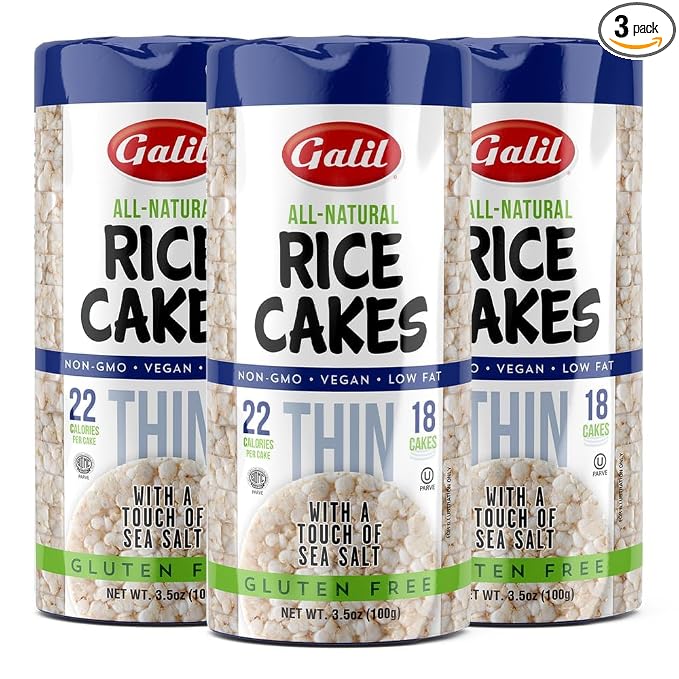 Galil Natural Rice Cakes Lightly Salted – All Natural, Gluten-Free, Vegan, Low-Fat, Non-GMO Snack – Crunchy, Delicious & Thin Rice Cake Snacks – Kosher & Wheat-Free – Pack 3 (3.5 oz)