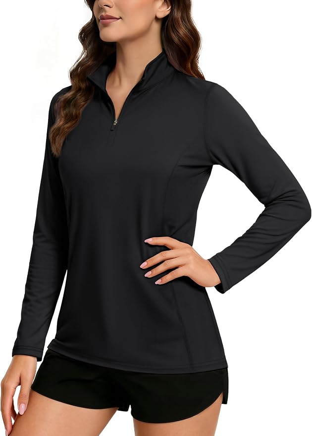TACVASEN Women's Quarter Zip Pullover Golf Shirts UPF 50+ Long Sleeve Sun Shirts UV Protection Workout Tops