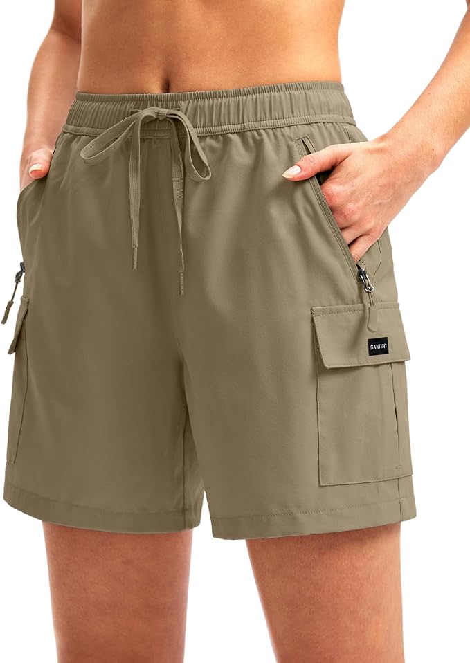 SANTINY Women's 5''/ 7''/9'' Hiking Cargo Shorts Quick Dry Lightweight Summer Shorts for Women Athletic Golf Zipper Pockets