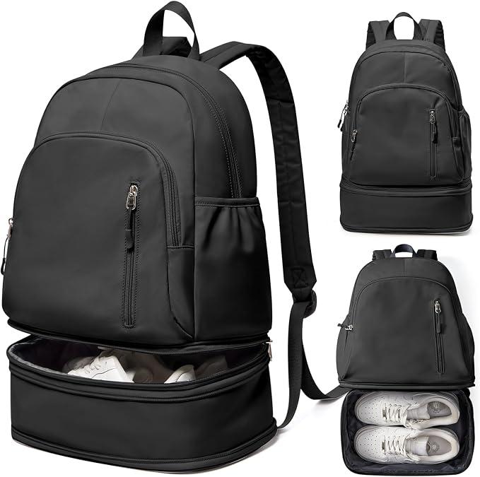 Gym Backpack for Women Men,Cheer bag,Lightweight Gym Bag with Shoe Compartment, Waterproof Sports Backpack with Wet Pocket, Black