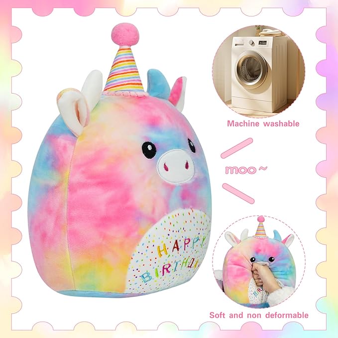 Cow Stuffed Animal Cow Plush Toys 12 Inch Soft Unicorn Plushies Pillow Cute Rainbow Plushies Room Decoration Birthday Gifts for Kids Toddlers Girls and Boys