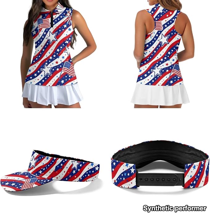 POLERO Golf Tank Top Women Golf Shirts and Visor Hat Collared Racerback Tennis Shirt Set Quarter Zip