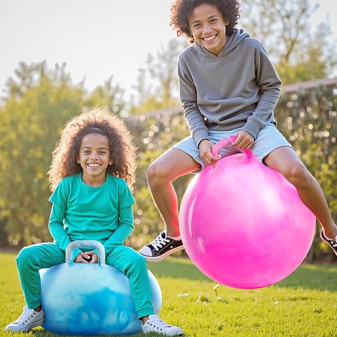 Upper Rider 2 Pack 20 Inch Clouds Hopper Ball for Kids Ages 6-12, Oversized Tie Dye Bouncy Balls with Handle, Blue Orange & Purple Pink Jumping Balls, Inflatable Ride-On Toys with Pump and Gift Boxes