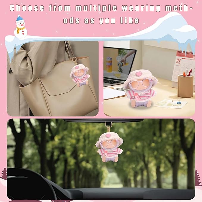 Clothes for 17cm Doll (NO Dolls) - The Set Includes 5 Accessories, Including a Heart-Shaped Velvet hat, Glasses, a Handmade Sweater, a Kettle Pendant and a Bell.Suitable for a 6.7inch Doll
