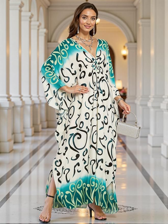 Mumu Dresses for Women Plus Size, Bohemian Kaftan Beach Cover Up Long Maxi Nightgown Soft Loungewear