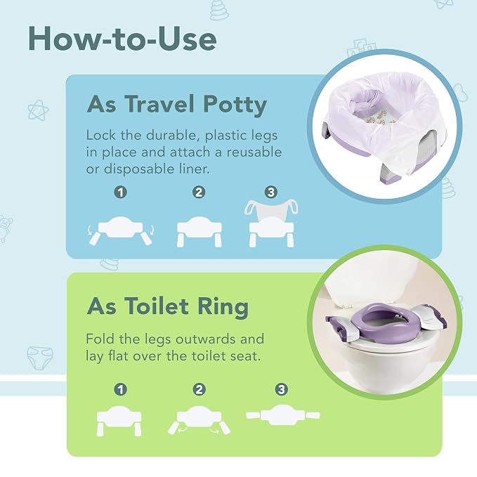 Kalencom Potette Plus 2-in-1 Travel Potty and Trainer Seat - Dual-Purpose Potty Training Toilet Seat - Portable Potty for Toddler Travel - With Durable, Lock-In Legs and Splash Guard - Plum