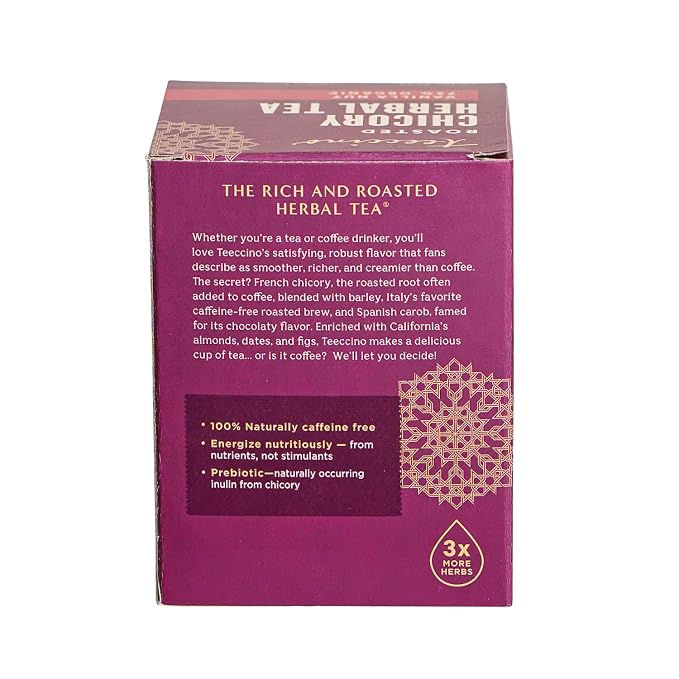 Teeccino Vanilla Nut Herbal Tea - Rich & Roasted Herbal Tea That’s Caffeine Free & Prebiotic for Natural Energy, 10 Tea Bags (Pack of 4)