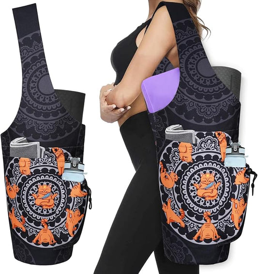 Yoga Mat Bag - Large Opening Long Tote Yoga Mat Carrier Holder Bag with Waterproof Wet Zipper Pocket and Drawstring Water Bottle Pocket - Yoga Bag Fit Most Size Mats