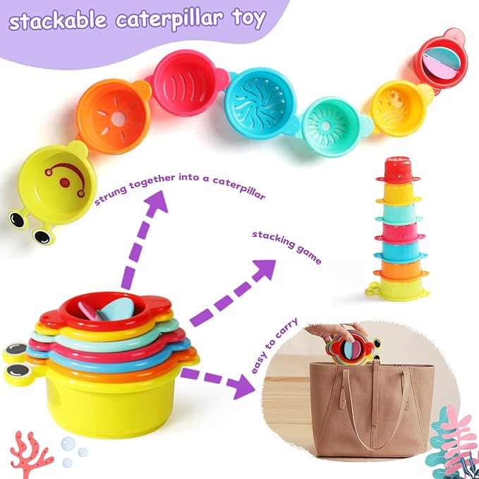 Baby Bath Toys for Kids Ages 1-3 11PCS Toddler Bath Toys Mold Free Bathtub Toys for 12+ Months Pool Water Table Beach Sand Toys Stacking Cups Floating Boats for 1 2 3 4 5 6 Years Old Girls Boys Gifts