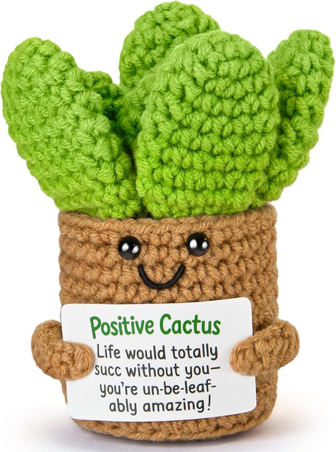 Emotional Support Crochet, Positive Crochet Cactus, Encouragement Gifts for Women Men Birthday Christmas Self Care Friends Coworkers Relaxation Gift Desk Home Fall Decor Inspirational Support