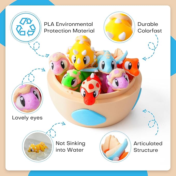 7PCS 3D Printed Dinosaur Eggs Set with Dinosaur Inside, 3D Printed Animal Statues, Articulated Flexible Fidget Toys, Home Office Desk Decoration & Display, Easter Basket Essentials Stuffers