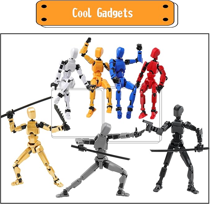 4PCS Assembled Titan T-13 Action Figures Set Lucky Dummy Nova 13 Action Figure Robot Anime Stick Figures Fidget Toys for Boys Multi Movable Joints Gifts Toys for Kids (Golden+White+Grey+Red)