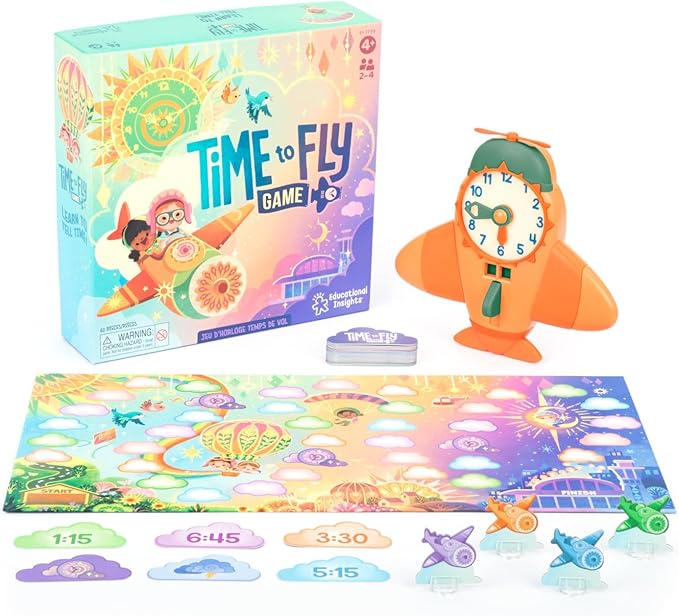 Educational Insights Time to Fly - Telling Time Board Game, Toddler Learning Clock Toy, Preschool Board Games, Number Recognition, Learn to Read Digital and Analog Clocks for Kids Ages 4+