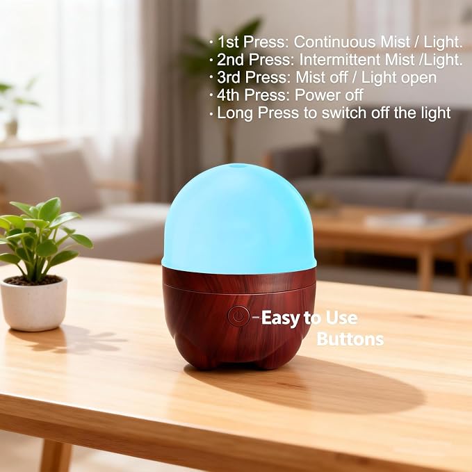 Marchred 150ml Cordless Essential Oil Diffuser with 7H Rechargeable Battery-Powered, Small Aromatherapy Diffuser and 7 LED Color Light for Home Desk Bedside and Travel