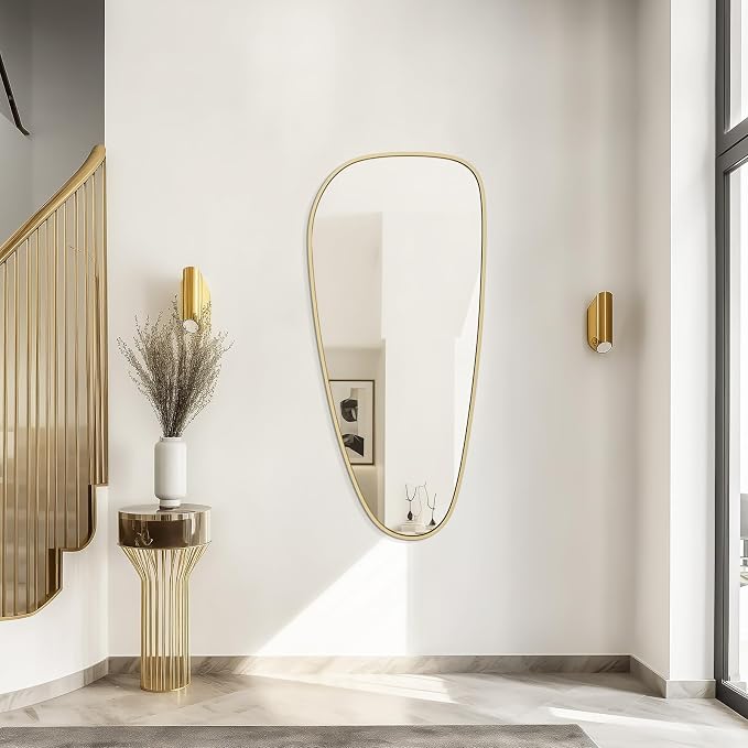 Asymmetrical Mirror, Irregular Wall Mirror, Wall Mirrors Decorative for Bedroom Living Room entryway Hall, Wall Mirror for mid Century Modern Decor 48" H x 22" W, Gold