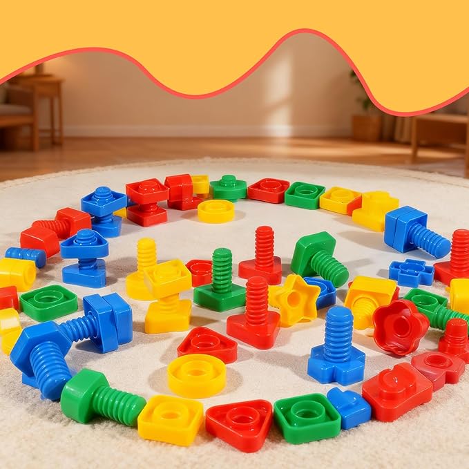 Bbiamsleep 40 Pcs Plastic Nuts and Bolts Fine Motor Skills Shapes and Color Matching for Sorting Counting Training (Random)