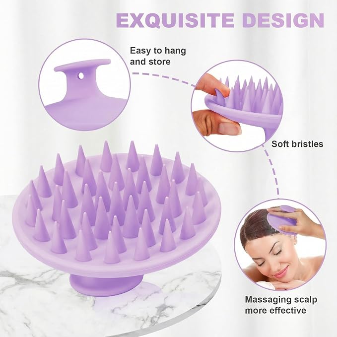 Silicone Scalp Massager Shampoo Brush, Scalp Brush for Hair Growth & Dandruff Removal, Hair Scrubber Scalp Stimulator Exfoliator Brush with Soft Bristles for Wet Dry Scalp Care (Light Purple)