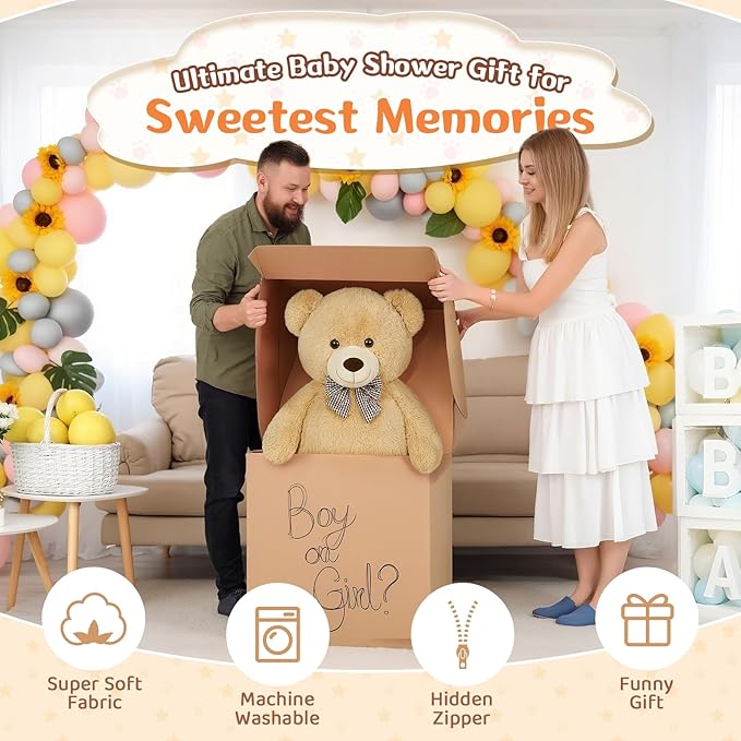 MorisMos Bow Tie Giant Teddy Bear 4 Feet, 47inch Stuffed Animal Big Teddy Bear Plush, Classic Girlfriend Boyfriend Gift, Brown