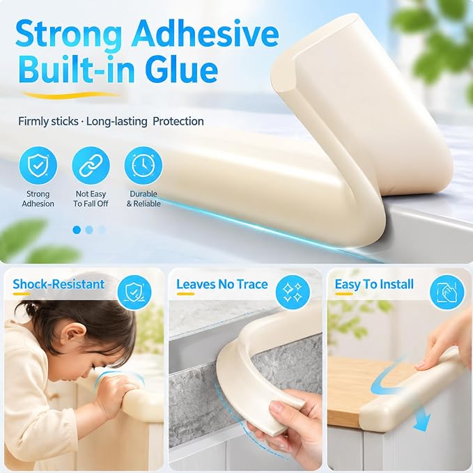 ZOMPAGO Baby Edge Protector Roll (6.56FT) & 8 Corner Guards - White Foam Furniture Corner Protectors - Baby Proof Corners and Edges for Table, Wall, Bed Frame - Baby Proofing Safety Bumpers