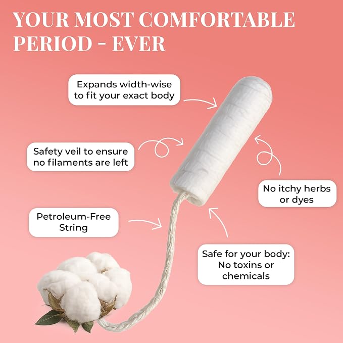 Tampon Tribe Regular Organic Tampons for Women | 32 Non-Toxic Tampons | Natural 100% Organic Cotton, Hypoallergenic, Metal and Chemical Free with Biodegradable Applicator | (32 Count - Regular)