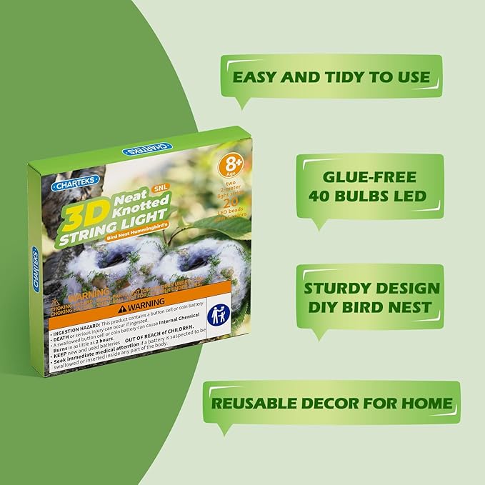 CHARTEKS Bird Nest Craft Kit with LED String Lights - DIY Nature Arts and Crafts STEM Project for Kids & Adults, Creative Home Decor Gift for Boys Girls Ages 8-12