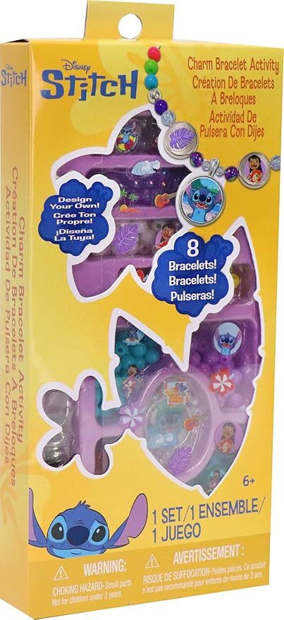 Tara Toys Disney Stitch Charm Bracelet Activity Set – 408-Piece Jewelry Kit for Girls with Beads, Charms & Cords – DIY Friendship Bracelet Craft for Kids Ages 3+ – Official Disney Licensed