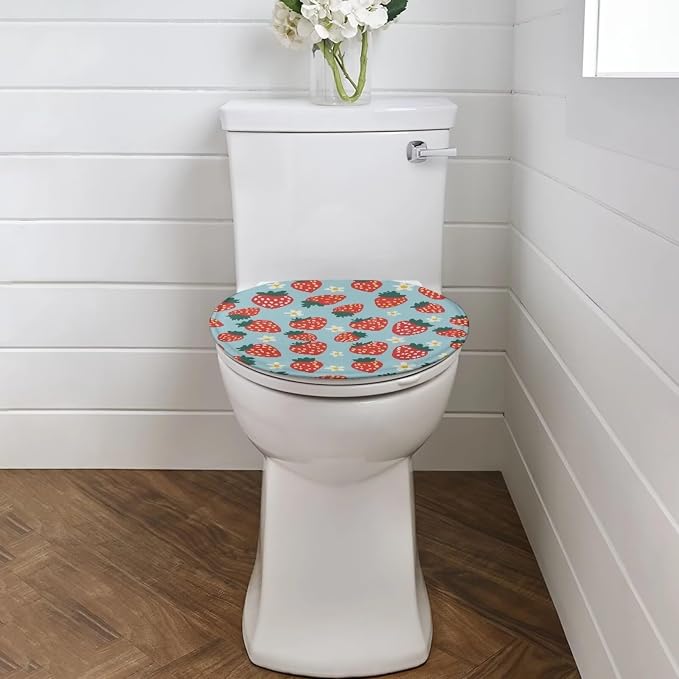 Strawberry Toilet Seat Cover, Bathroom Accessories Fits Most Round and Elongated Toilet Seats, Flannel Comfortable Toilet Lid Cover