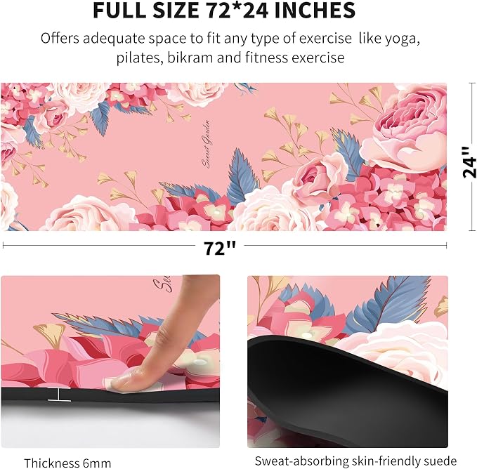 nuveti Yoga Mat Print Extra Thick TPE Non Slip Fitness Exercise Mat with Carrying Bag,72"x24" Extra Thick 6MM Exercise & Workout Mat for Yoga, Pilates Fitness and Floor Exercises
