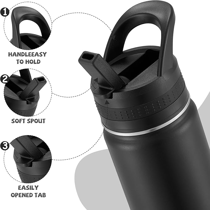 Kids Water Bottle,14oz Stainless Steel Insulated Water Tumbler Leak-Proof,School Water Mug,Small and Portable,Suitable for Boys and Girls to Use(Black)