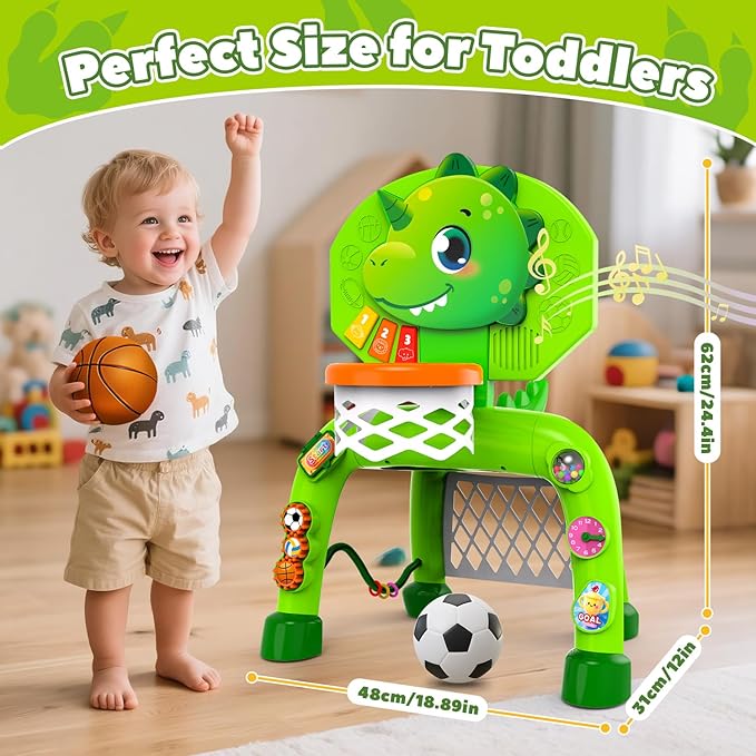 Toddler Basketball Hoop & Soccer Goal, Toys for 1 2 3 Year Old Boys, Kids Sports Toy with Light Sound Music, Toys for Baby 12-16-18 Months, Christmas Birthday Gifts for Ages 1-3