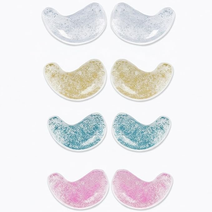 Rovian 8 Pack Reusable Under Eye Patches for Puffy Eyes - Glitter Cooling Gel Eye Pads & Cold Compress Ice Mask for Dark Circles, Swelling & Quick Makeup Prep