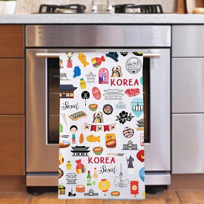 JNIAP Seoul Korea Kitchen Towel Seoul Korea Lover Gifts Korea Kitchen Decor Seoul Korea Themed Gifts Korea Dish Towel (Korea KT)