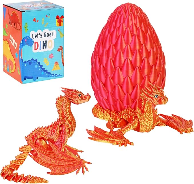 3D Printed Dragon,Flying Mystery Easter Egg Articulated Dragon,3D Printed Crystal Dragon with Wings,3D Dragon Eggs with Dragon Inside,Adults Fidget Toys for Autism ADHD (Red Gold Pro)
