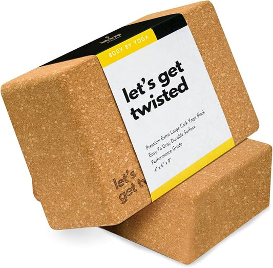Cork Yoga Blocks 2 Pack – High Density Non Slip with Select Cork Grain for Chip-Resistant Durability | Extra Thick 4” for Support & Stability | Natural, Smooth, and Crumble Free | Body By Yoga