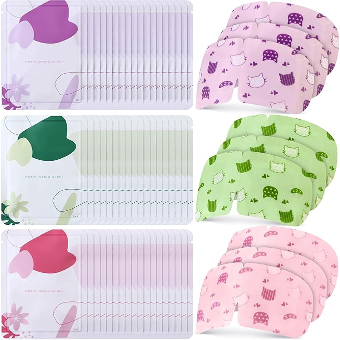 48 Pack Steam Eye Mask Disposable for Dry Eyes, Heated Eye Mask Self Heating Warm Compress for Women Men Sleep, Travel Essential, Relaxing Gifts - Lavender, Unscented, Rose