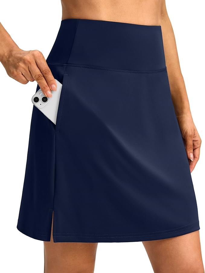 18" Skorts for Women 3 Pockets High Waist Long Athletic Tennis Skirt Golf Skort for Casual Summer Travel