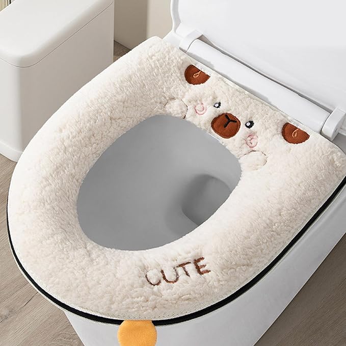 Cartoon Toilet Seat Cover, Plush Warm Soft Easy Installation Easy Winter Toilet Seat Cover for Home Bathroom