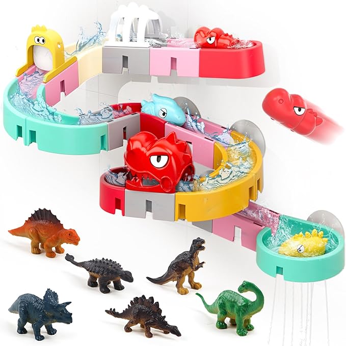 Kids Bath Toys for Kids Ages 4-8 3-5, Bathtub Shower Toys DIY Slides Tracks Mold Free Toddler Bath Toys with Car Bath Toys, Wall Track Building Set, Fun DIY Kit Birthday Gift 2 3 4 5 Boys Girls