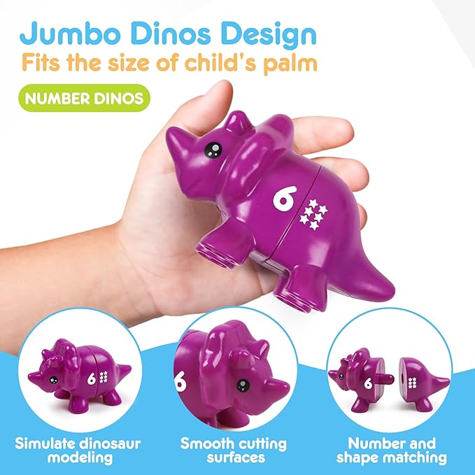 USATDD Numbers Matching Dinosaur Toy 1-10 Counting Sorting Game Double-Sided Dino Fine Motor Toys Number Recognition Learning Toy, Stocking Stuffers for for Kids Boys Girls