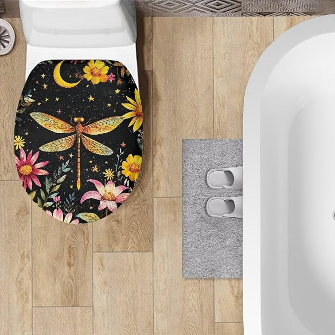 Dragonfly Toilet Seat Cover for Bathroom Moon Toilet Lid Covers for Bathroom Elongated Dust Cover Replacement Soft Bathroom Replacement Elongated Oval Round Lid Easy to Clean