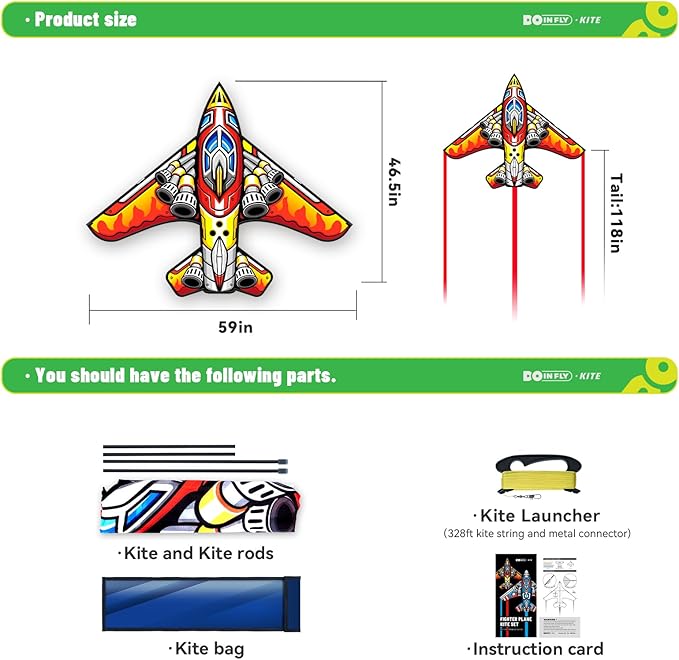 Fighter Kite Set, Suitable for Children Aged 8 to 12, Adults, Easy-to-Fly and Easy-to-Assemble Kite Suitable for Beginners