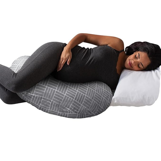 Boppy Cuddle Pregnancy Pillow - Compact Ergonomic Maternity Pillow, Versatile Support, Great Side Sleeper Pillow, Washable, with Cooling Rayon Cover - Gray Basket Weave