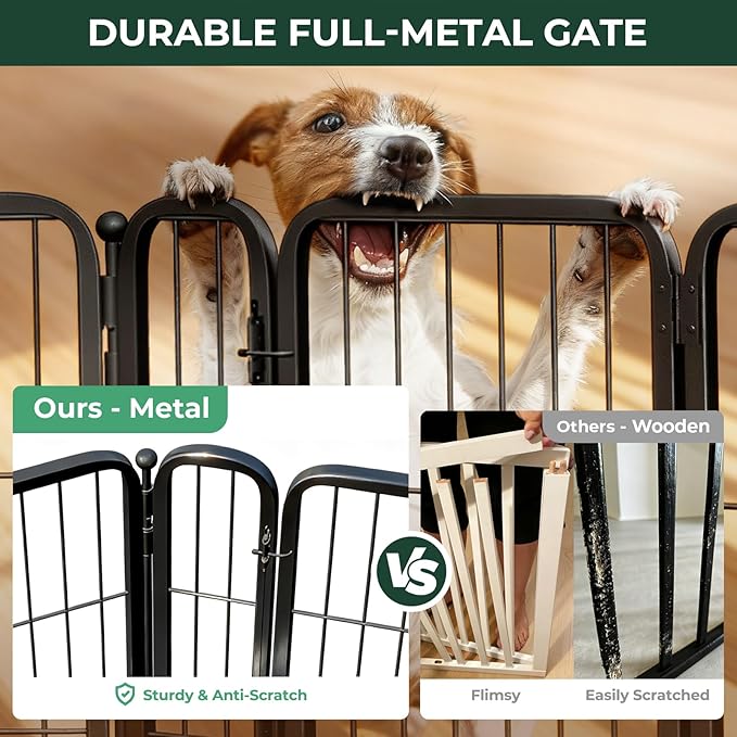 FXW Dog Gate Extra Wide Designed for Indoor Use, Adjustable Width Up to 137-inch Wide (24" H 6 Wire Panels for Puppies and Small Dogs), Black