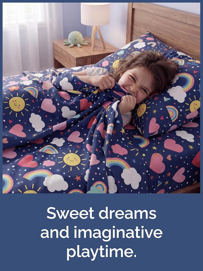 CGK Unlimited Kids Rainbow Sky Queen 4 Piece Sheet Set - Boys, Girls, Teens, Toddler - Easy Fit Deep Pockets - Soft, Cooling & Breathable Sheets - Cute, Cozy, Fade & Wrinkle Free - Machine Washable