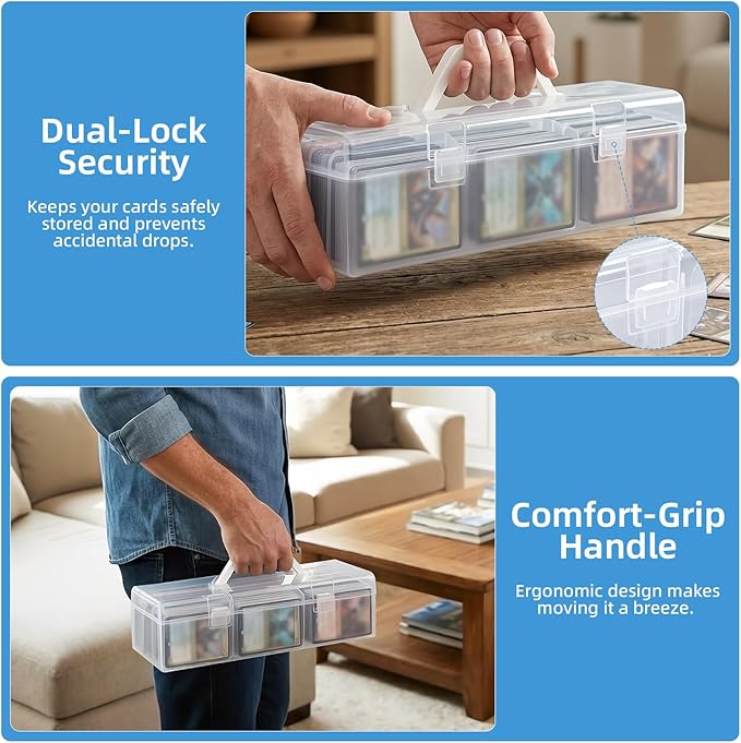 neotidy Trading Card Storage Box with 9 Individual Card Cases, Large Capacity Card Game Organizer for Top Loaders, MTG, Board Game & Playing Cards, Clear Plastic Card Storage Case with Insert Boxes