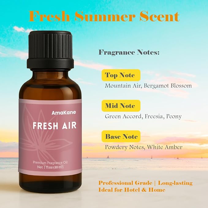 AmaKane Fresh Air Fragrance Oil, Summer Essential Oil for Diffuser, Fragrance Oil for Candle Making, DIY Soap Making Scents, Diffuser Oils for Home, Aromatherapy Oils, 30ml