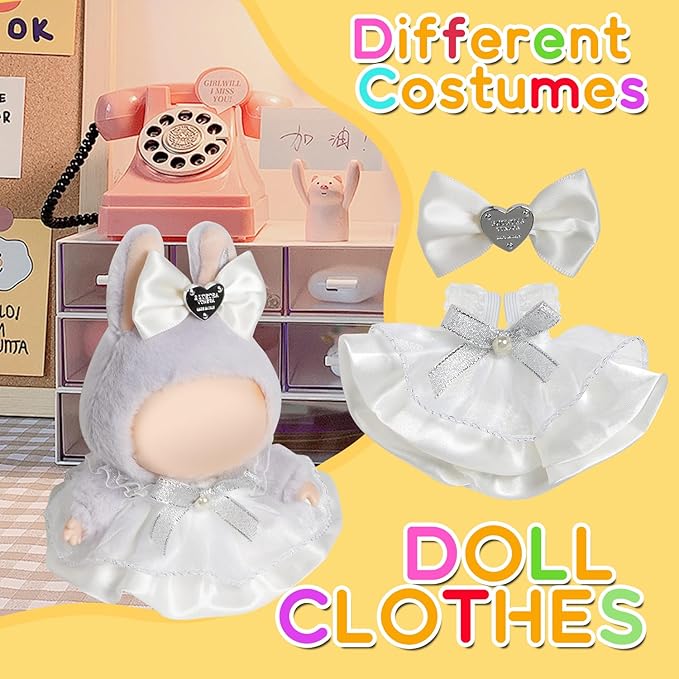 17cm Doll Clothes - 2PCS Skirt and Hairpin，6.7 Inches Pretty Black and White Skirt Doll Accessories,
